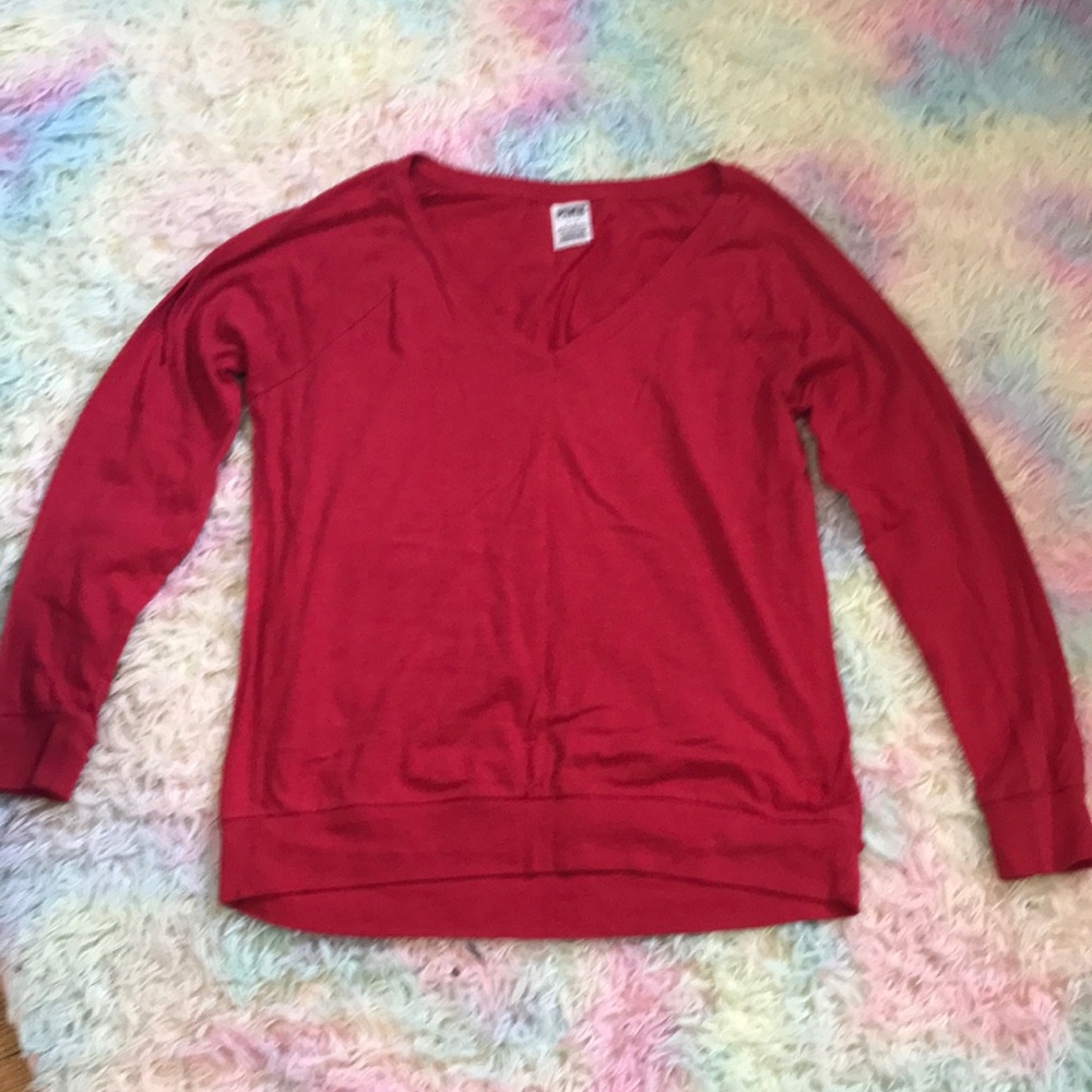 Soft and Cozy VS PINK Long Sleeve V-Neck Shirt! Size: S Color: Red